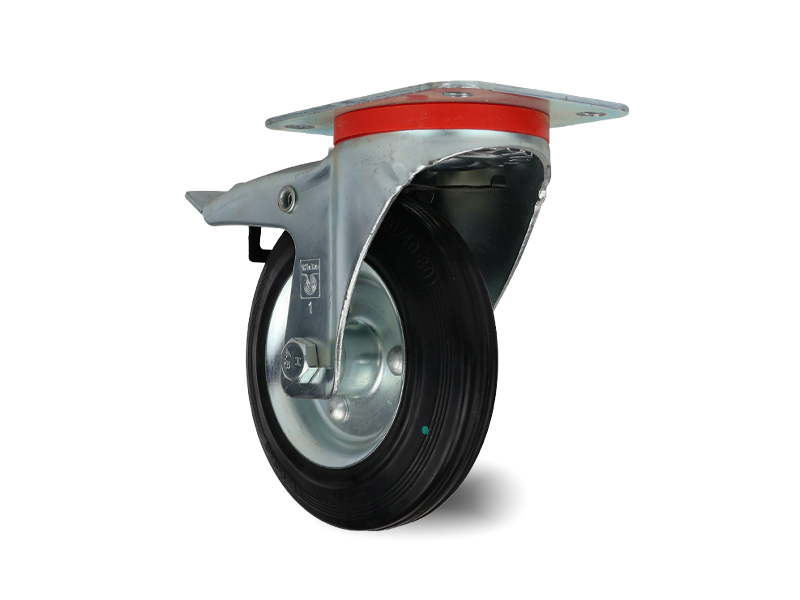 Standard-rubber-black-Swivel-with-Brake-Wheel-160mm-135kg